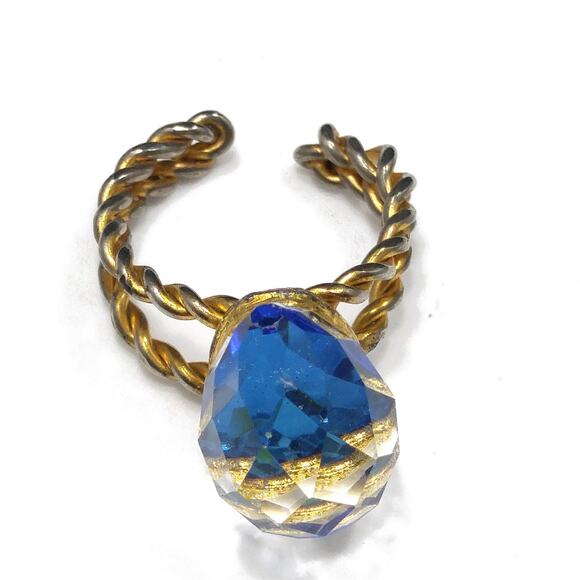 Vintage Clear Prism Ring, Twisted Band, 1960s, 10K Gold Plate, Size 7 Adjustable - Picture 10 of 10